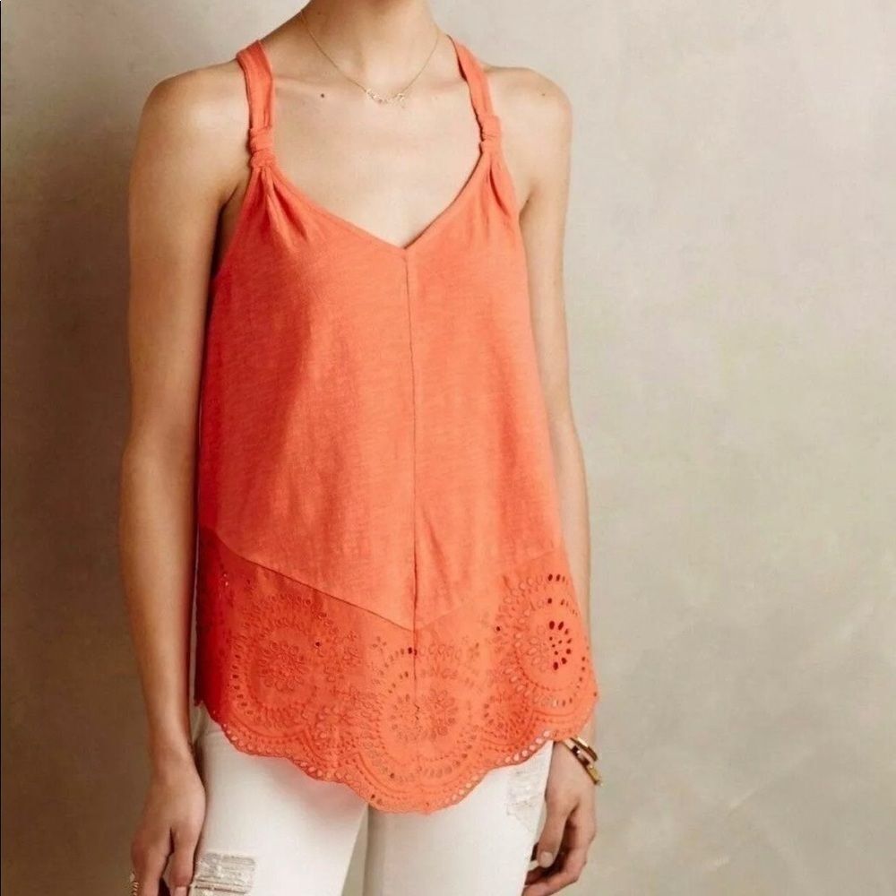 Meadow Rue Orange Eyelet Knotted Tank